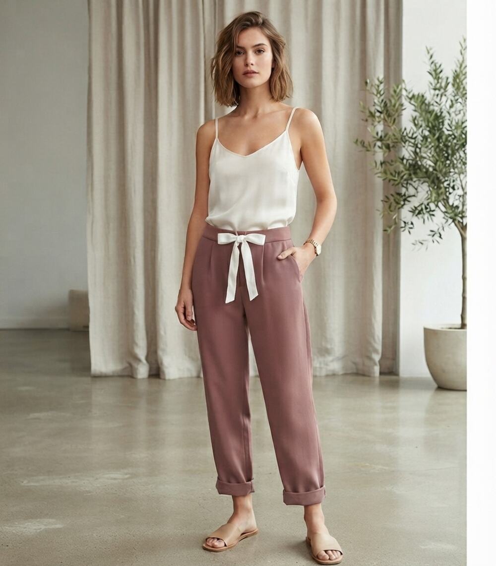 Wilfred by Aritzia Allant Silk Trim Crepe Jogger Pants Taupe Brown Size 00